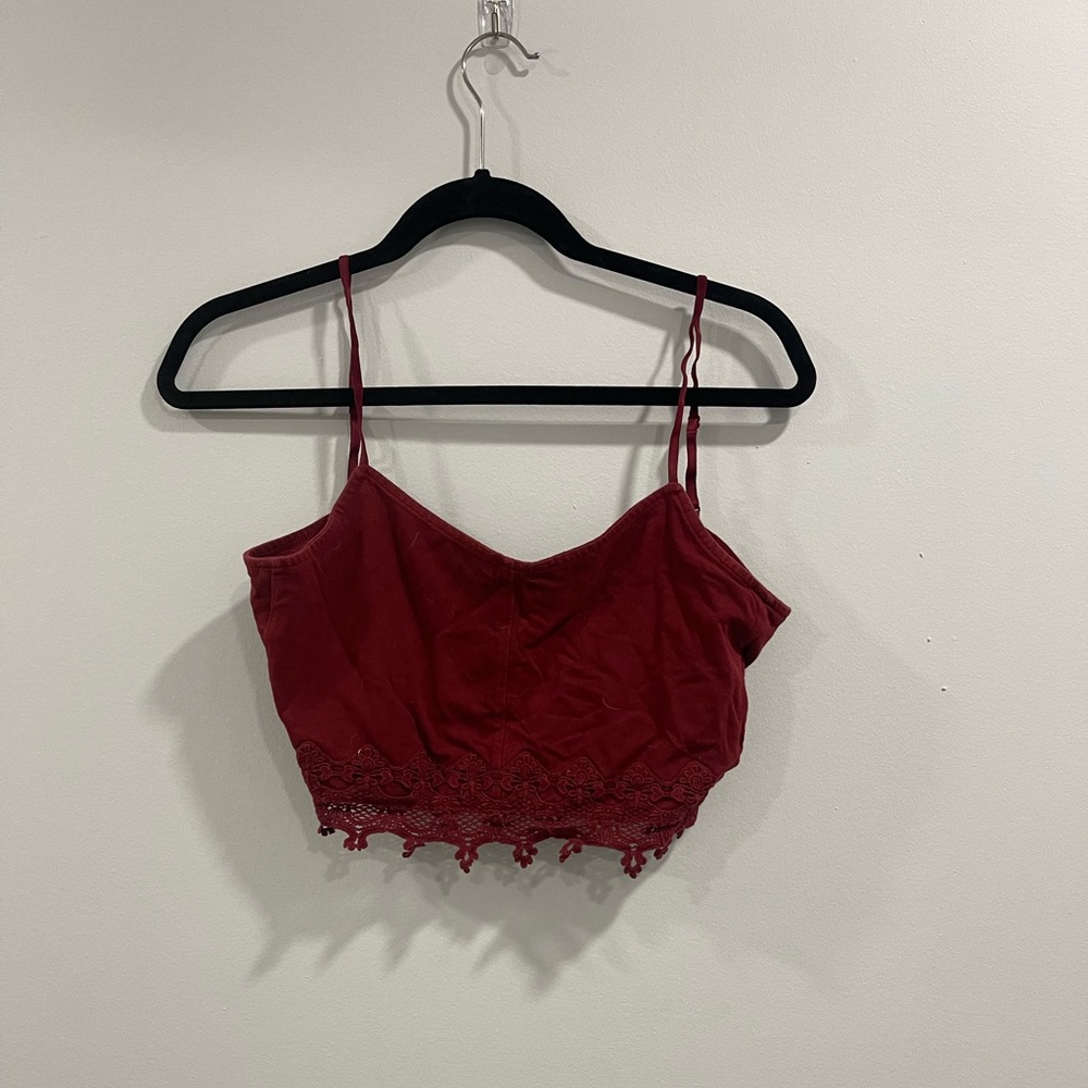 Red Lace Trim Crop Top